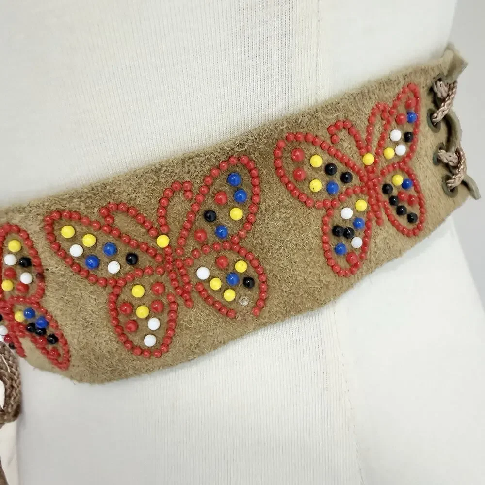 Genuine Leather Butterfly Beaded Handmade Bohemian Belt festival hippie
